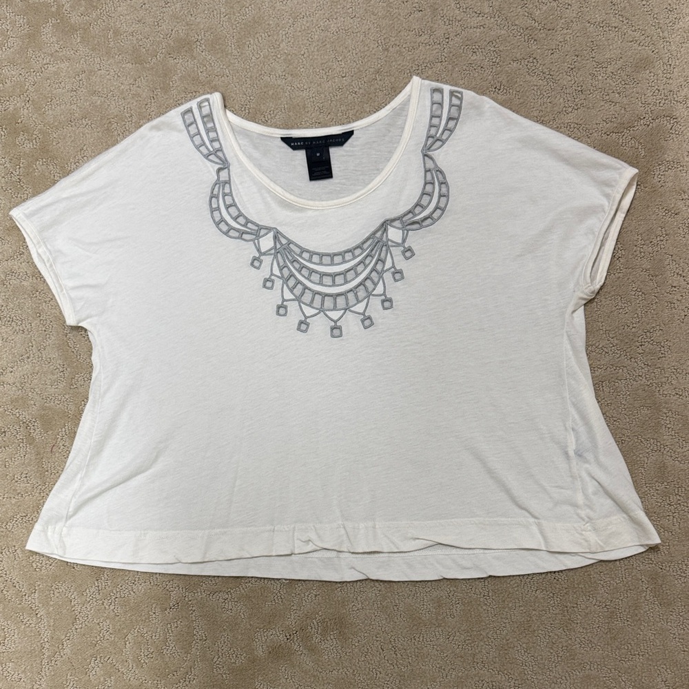 Marc By Marc Jacobs Cream and Gray Short Sleeve Top